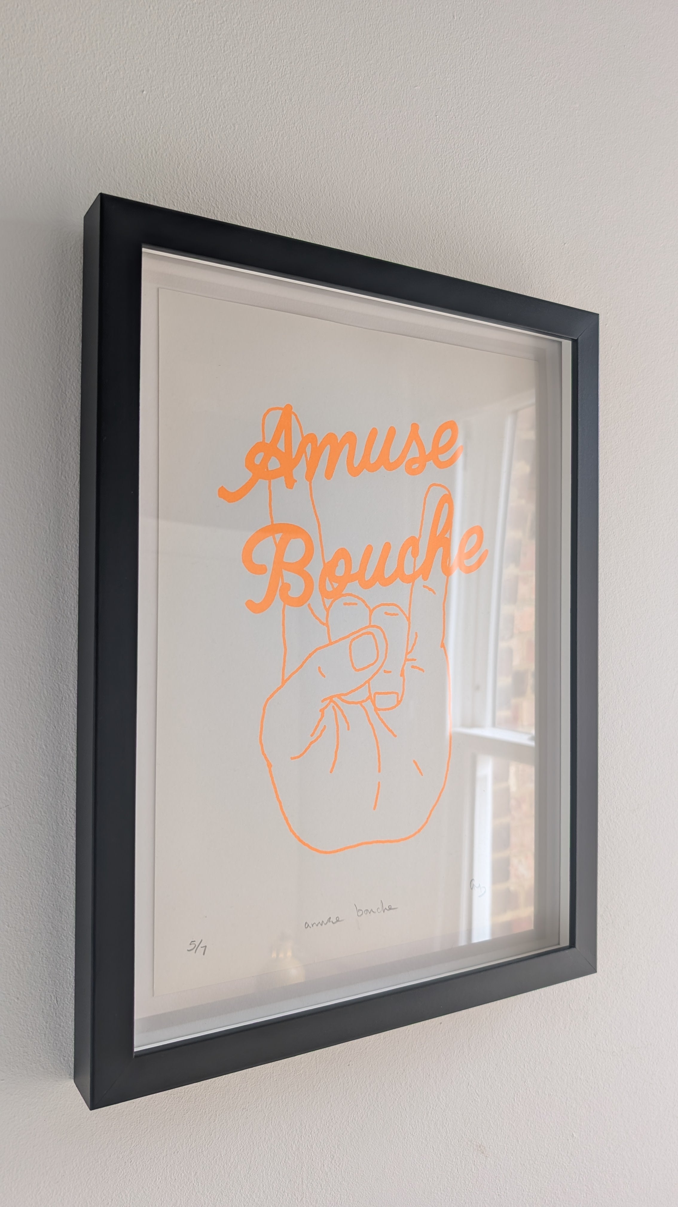 Limited edition pop art print framed – Amuse Bouche by Gerard McDonagh
Contemporary neon orange art print for modern interiors – Amuse Bouche