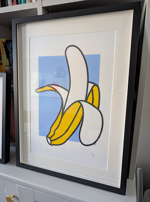 Banana limited edition pop art artwork by Gerard McDonagh – bold graphic design
Banana pop art screen print – playful modern artwork limited edition