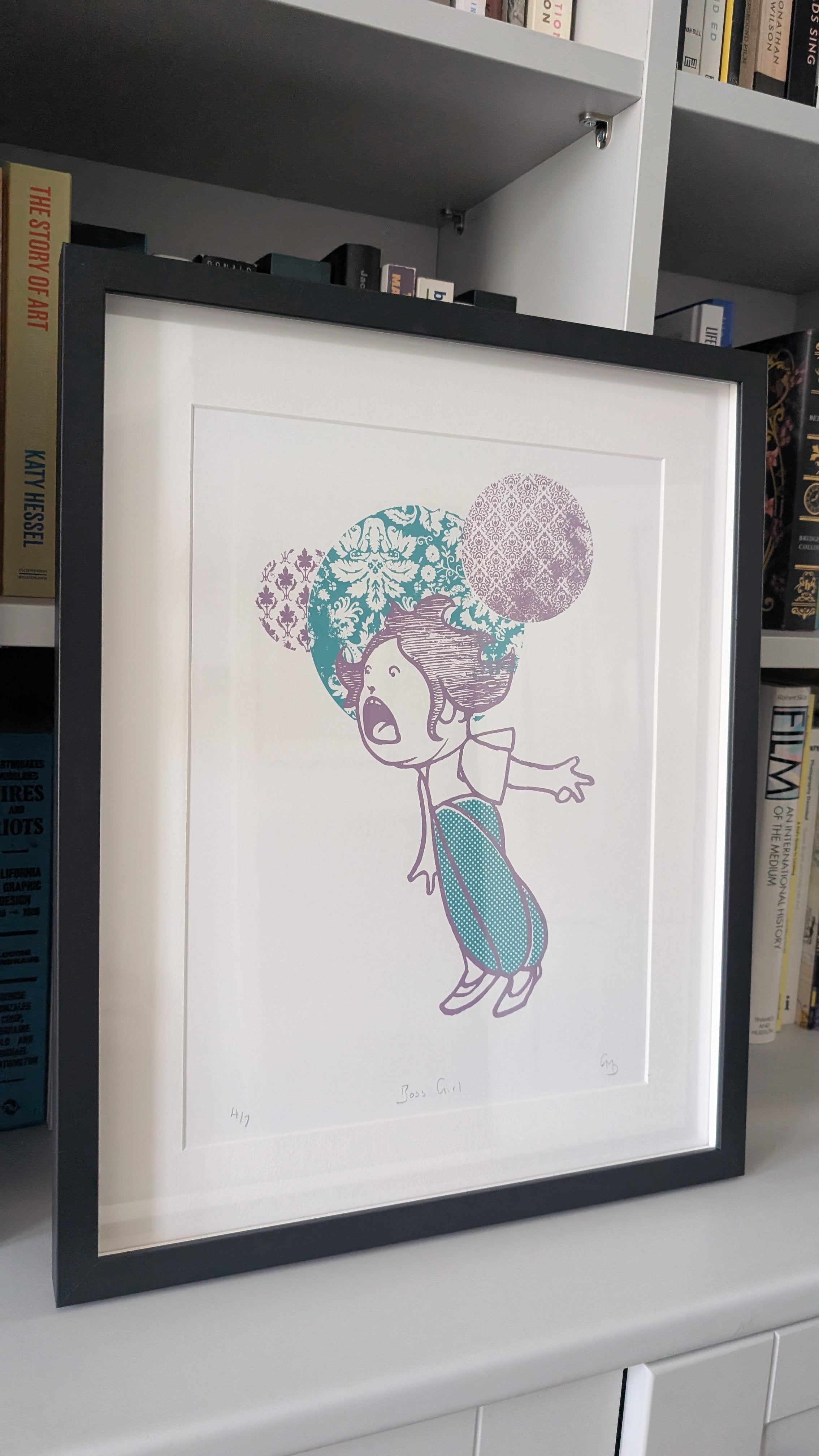 Boss Girl pop art screen print by Gerard McDonagh – suffragette colours limited edition of 7