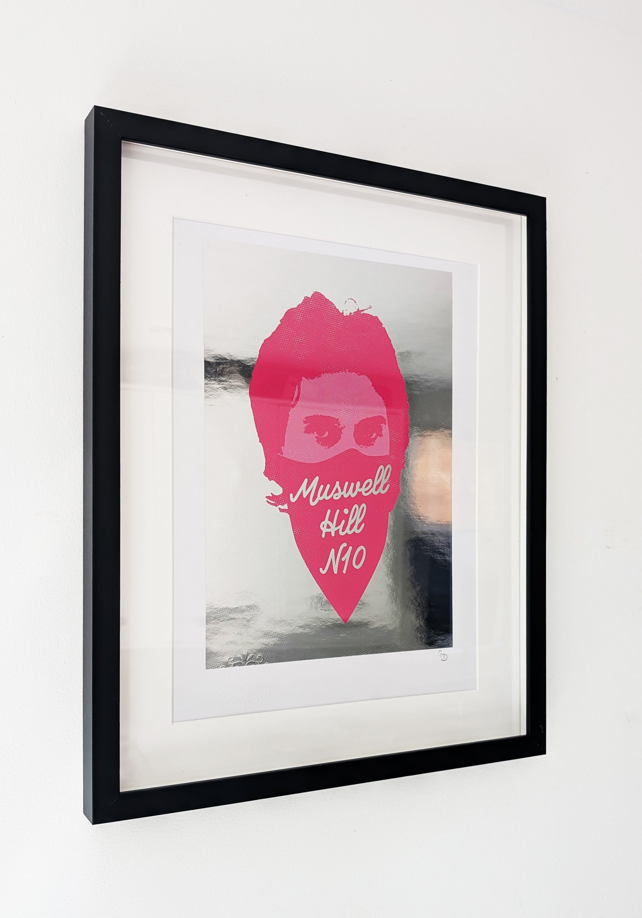 Ray silver foil edition print by Gerard McDonagh – Muswell Hill / Ray Davies tribute, framed 520mm × 420mm, signed and embossed