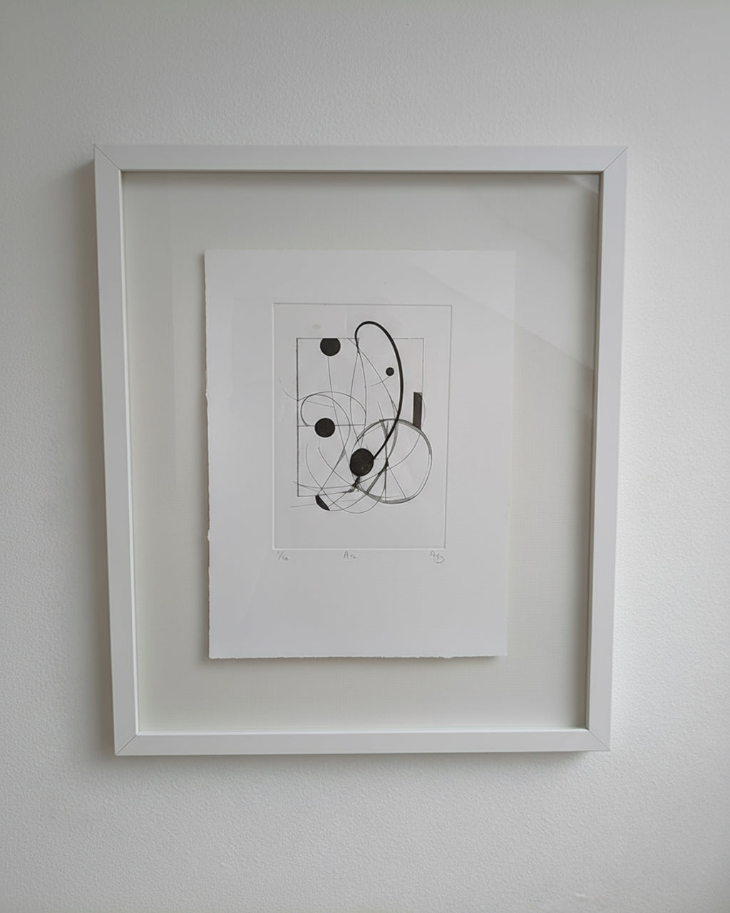“Sway” handmade etching, float framed, created using a contemporary intaglio plate with flowing expressive lines inspired by UK jazz and expressionism.