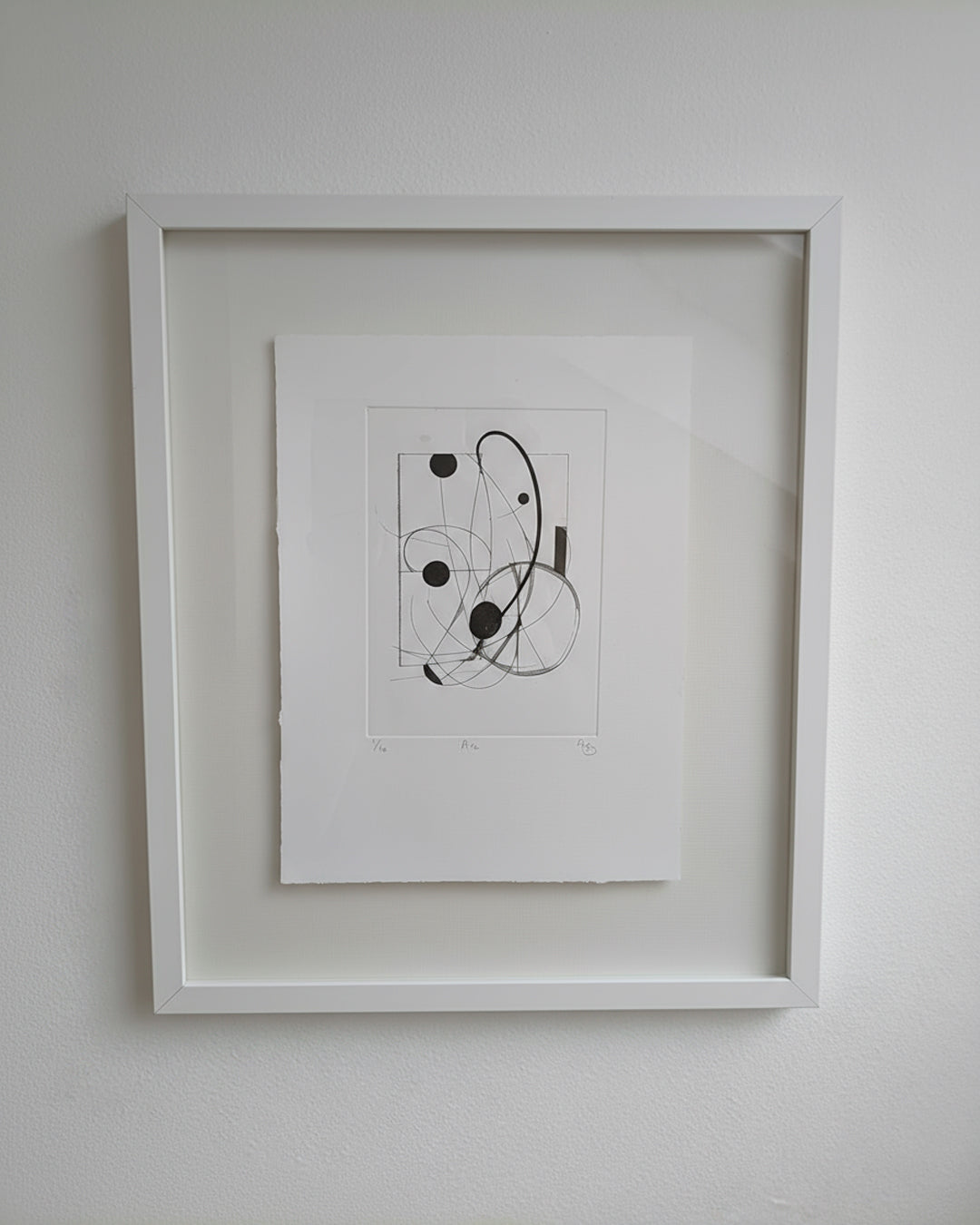“Sway” handmade etching, float framed, created using a contemporary intaglio plate with flowing expressive lines inspired by UK jazz and expressionism.