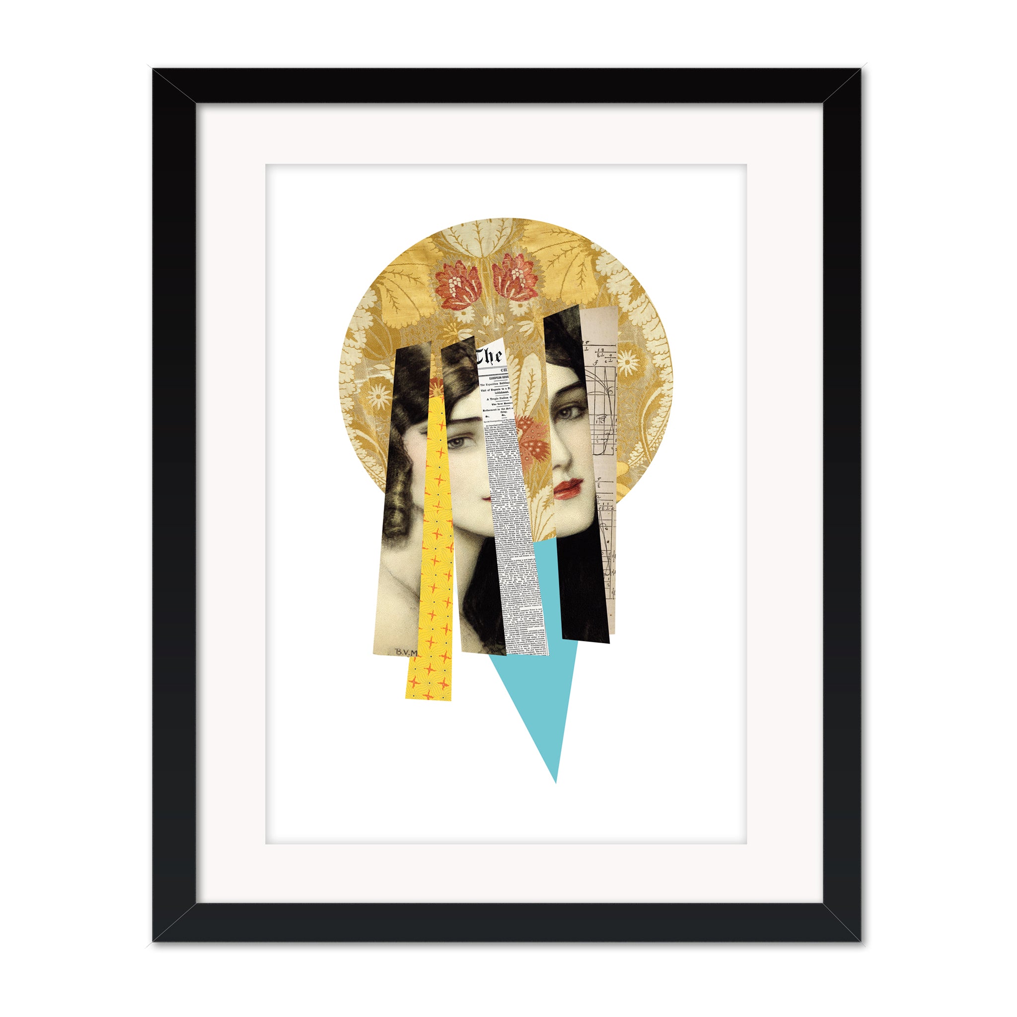 Open edition Madonna collage mounted giclée print reworking religious iconography. Contemporary fine art by Bravespears. In Black frame. 