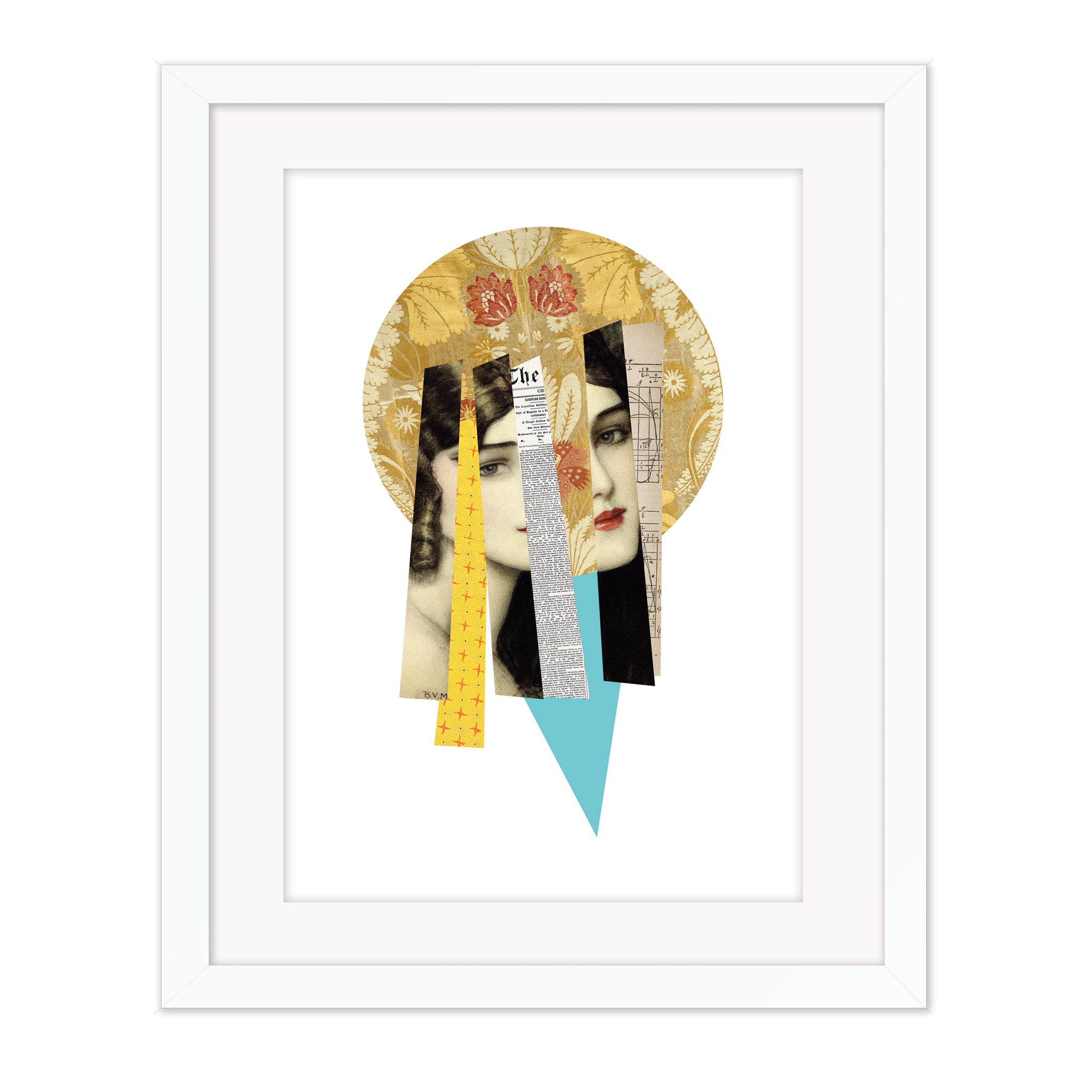 Open edition Madonna collage mounted giclée print reworking religious iconography. Contemporary fine art by Bravespears. In White Frame