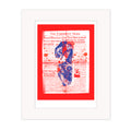 Car Accident mounted giclee print by Bravespears, featuring a red newspaper-style collage about James Dean with a blue central form and red splattered detail.