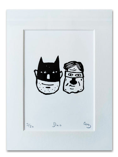 Duo (aka Batman & Robin) - An Original Hand Made Silk Screen Print by Gerard McDonagh / Bravespear