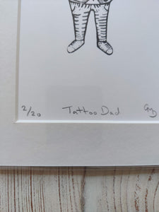 Contemporary pop art for your collection - 'Tattoo Dad' - 105x148mm dimensions