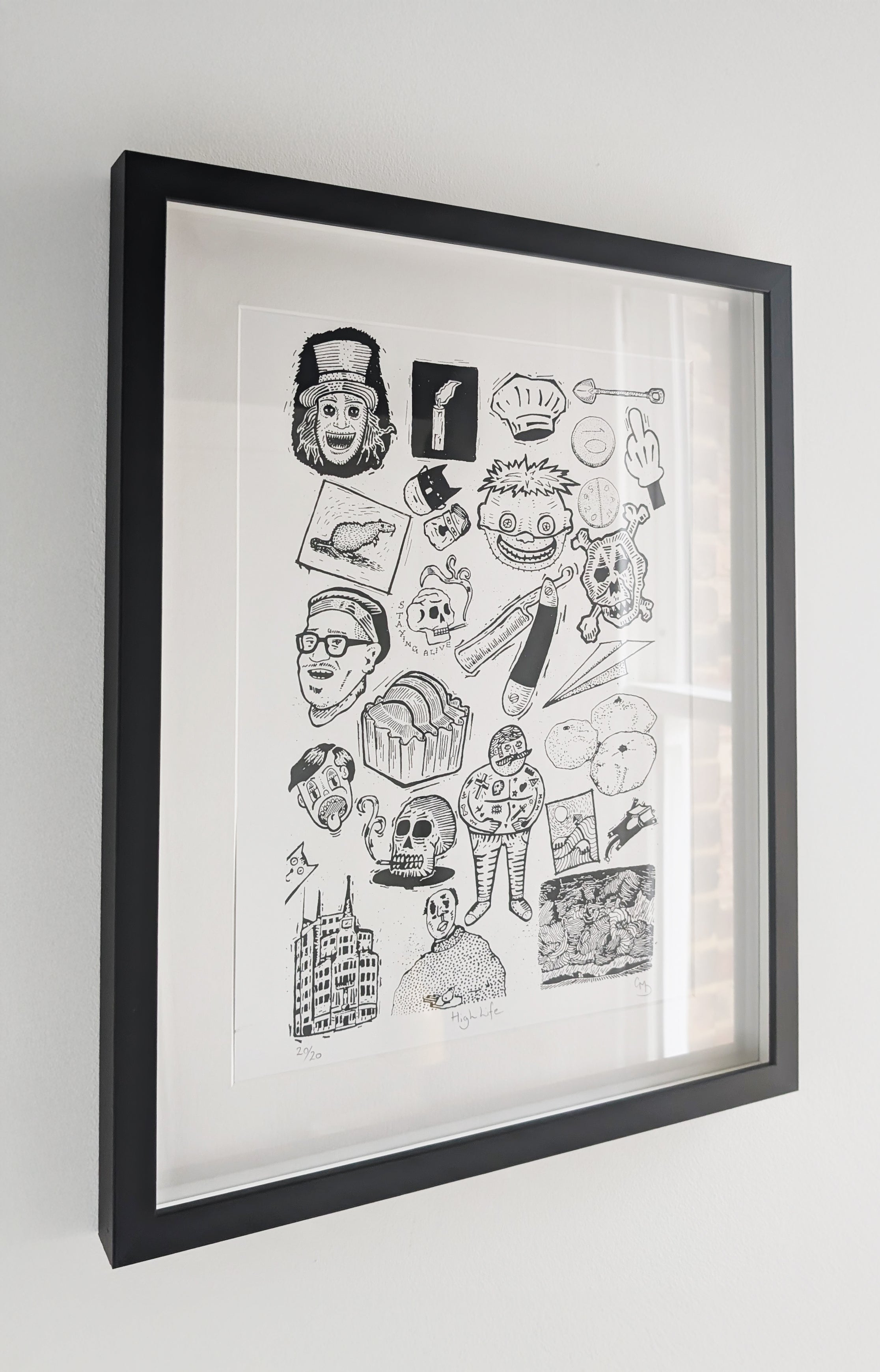 Collectible pop art print High Life – black and white limited edition artwork

High Life by Gerard McDonagh – contemporary screen printed art edition of 20