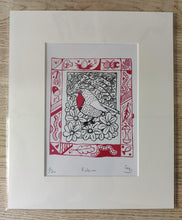 Load image into Gallery viewer, Embark on an artistic journey with our limited edition Robin illustration print by Gerard McDonagh/Bravespear, handcrafted at Print Club in Dalston, East London. Each print captures the essence of nature’s beauty, with the Robin symbolizing renewal amidst lush ivy and vibrant flowers. Available matted and ready to frame or already framed, this piece adds a touch of East London flair to any space.