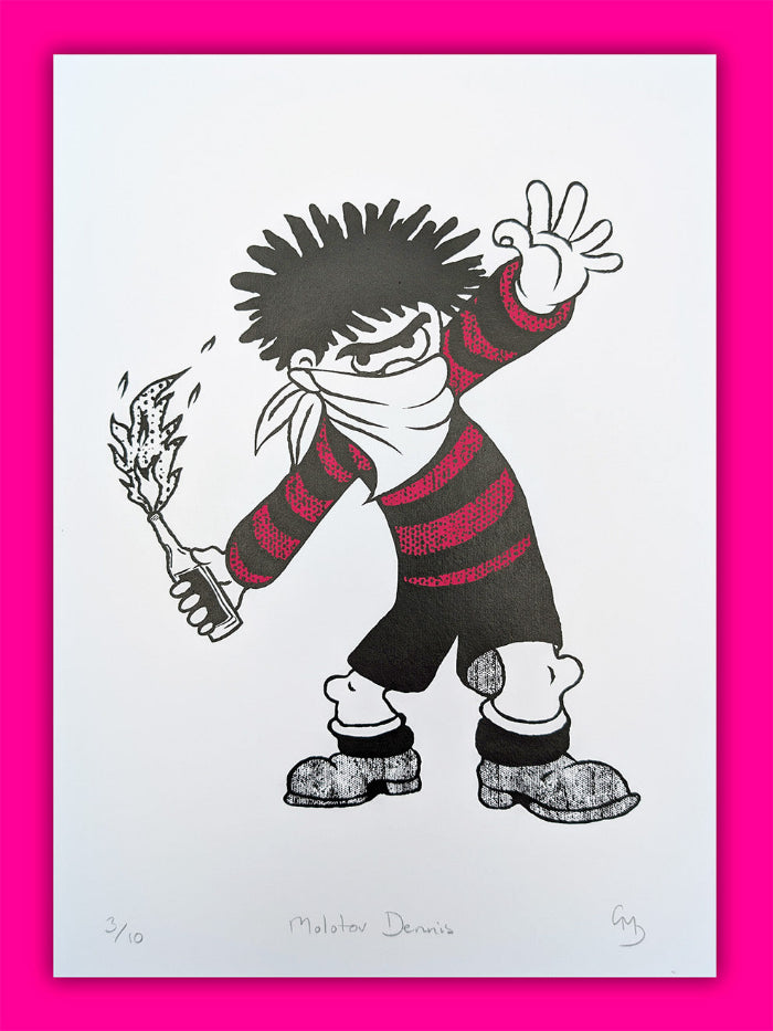 Molotov Dennis screenprint by Gerard McDonagh – limited edition pop art print
