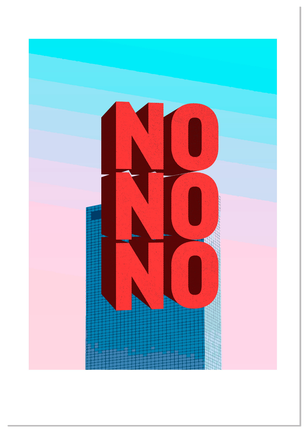 Contemporary giclée print by Bravespears titled No No No. Bold red lettering stacked against soft pastel tones, signed and embossed, unframed.