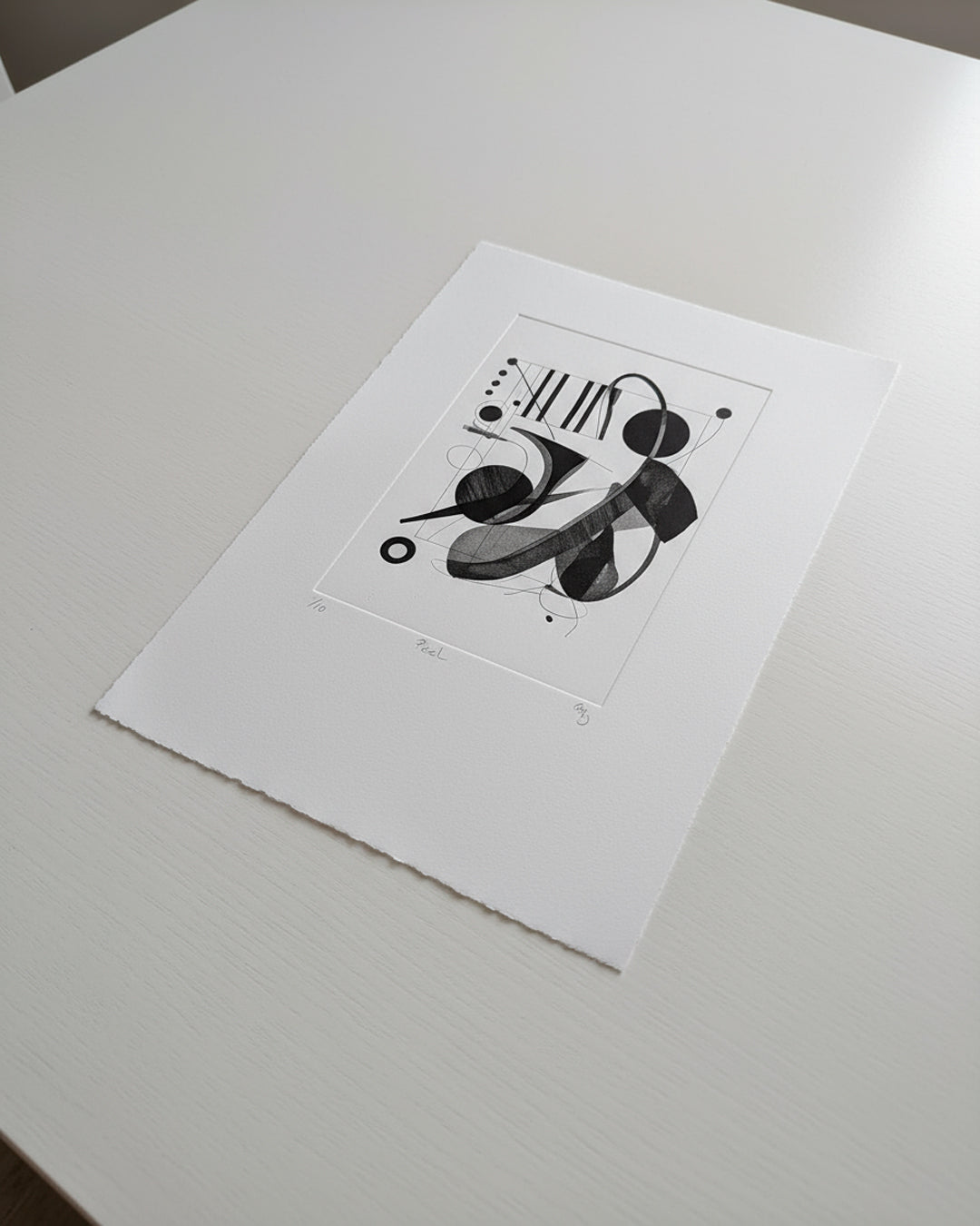 “Peel” handmade etching using a contemporary intaglio plate, featuring expressive layered textures influenced by jazz and twentieth-century expressionism.