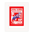 Rap Requiem mounted giclee print by Bravespears, featuring a red newspaper-style collage about Tupac Shakur with a blue Crips gang sign.