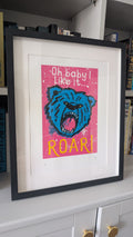 Bold collectible artwork Roar by Gerard McDonagh – pink, blue, and yellow pop art screen print

Roar screen print by Gerard McDonagh – limited edition pop art with text overlay