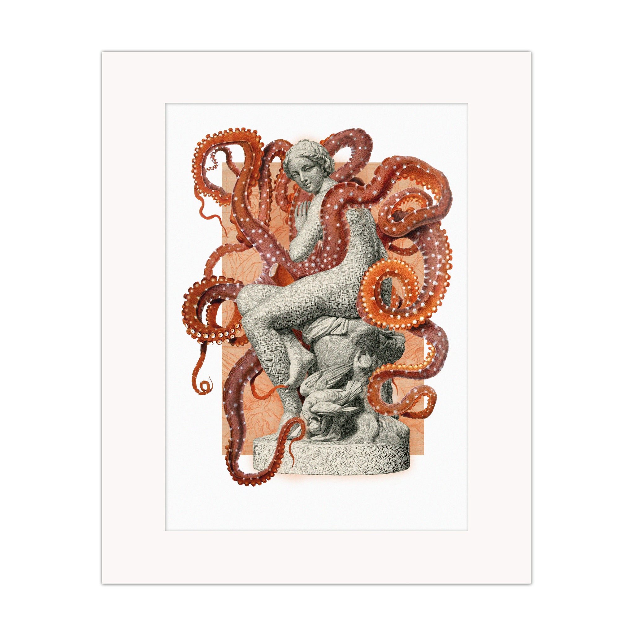 Siren collage mounted giclee print showing a female figure emerging from a dark, fluid space, exploring attraction and tension