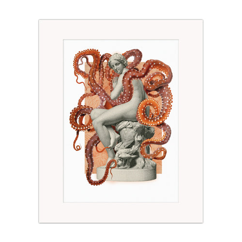 Siren collage mounted giclee print showing a female figure emerging from a dark, fluid space, exploring attraction and tension