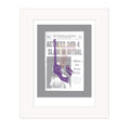 Slain in Ritual mounted giclee print by Bravespears, featuring a grey newspaper-style collage about Sharon Tate with purple symbolic crime imagery.