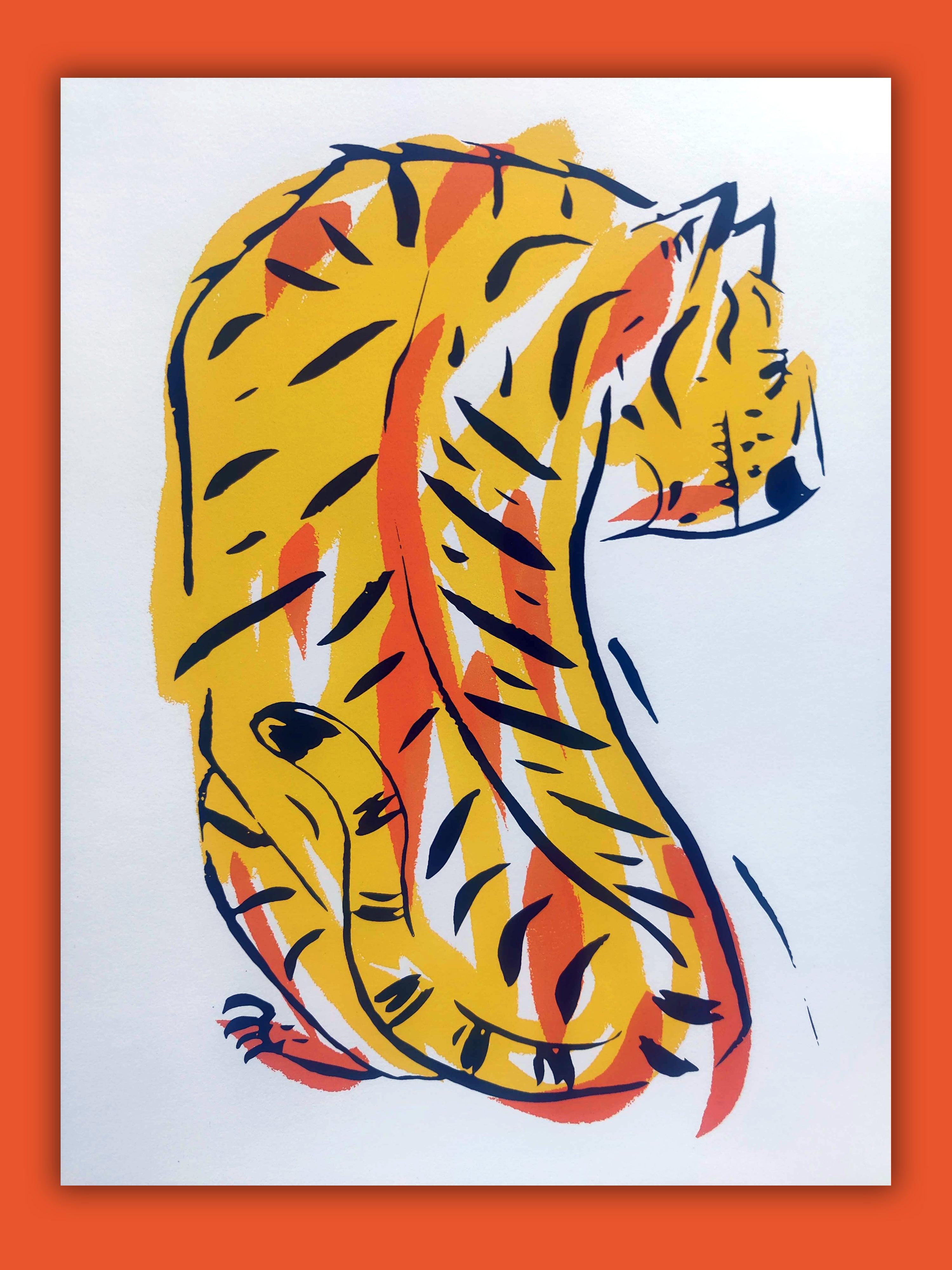 The Tyger screen print by Gerard McDonagh – William Blake inspired artwork limited edition of 50

Bold orange and black tiger print The Tyger – literary-inspired pop art