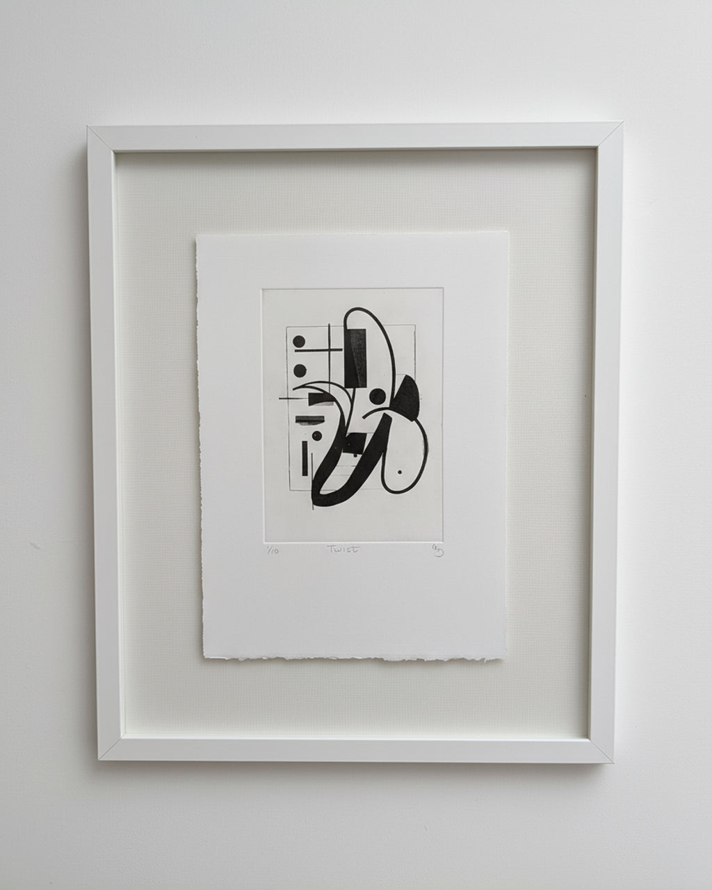 “Twist” handmade etching, float framed, created using a contemporary intaglio plate with bold, energetic marks inspired by UK jazz and expressionist art.