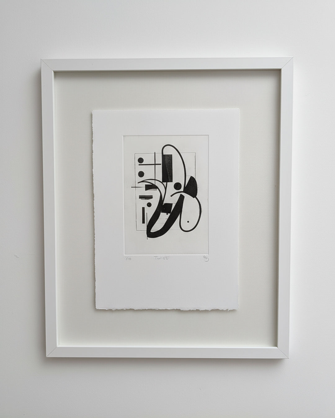 “Twist” handmade etching, float framed, created using a contemporary intaglio plate with bold, energetic marks inspired by UK jazz and expressionist art.