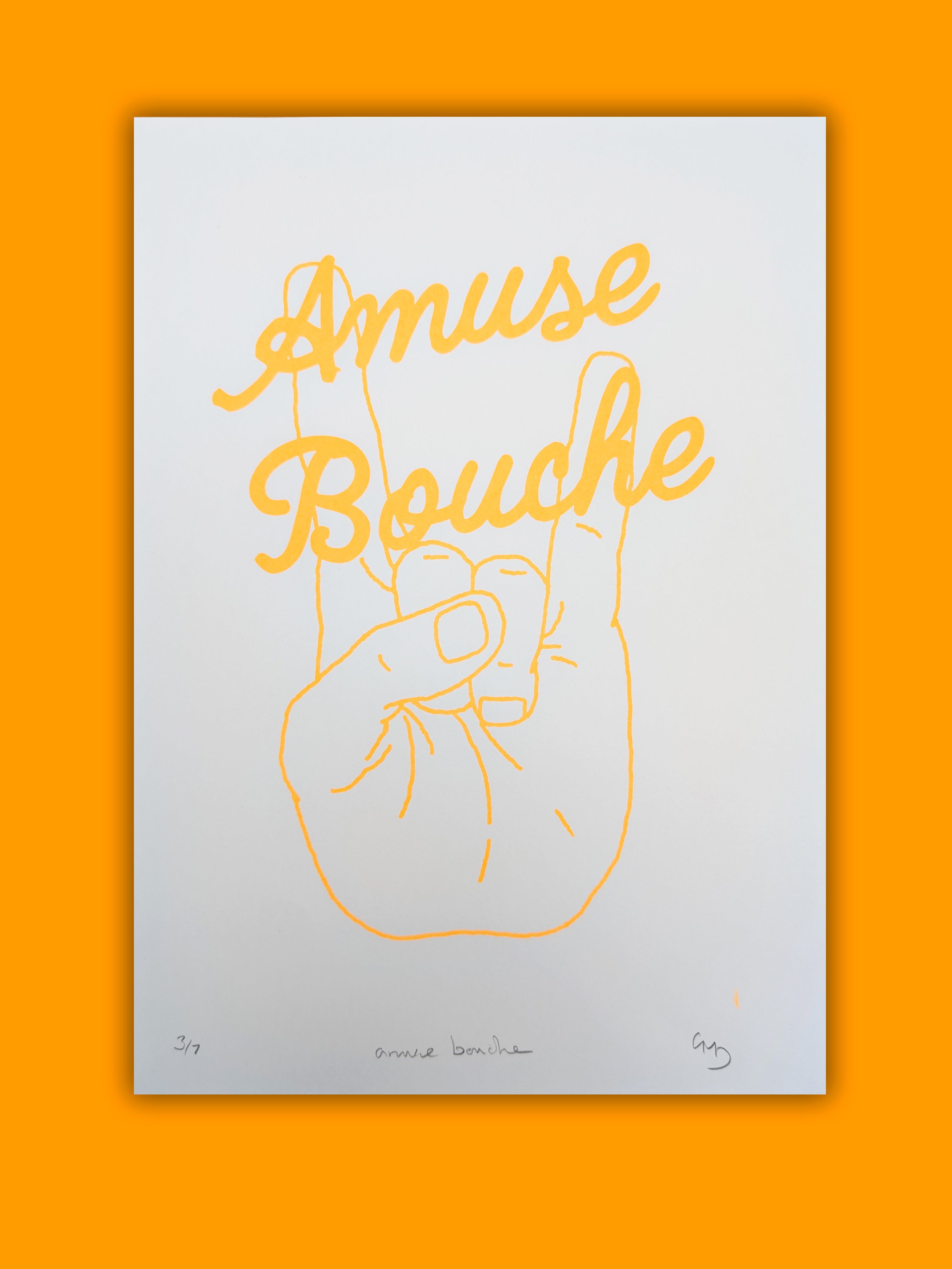 Amuse Bouche neon orange pop art screen print by Gerard McDonagh – limited edition wall art