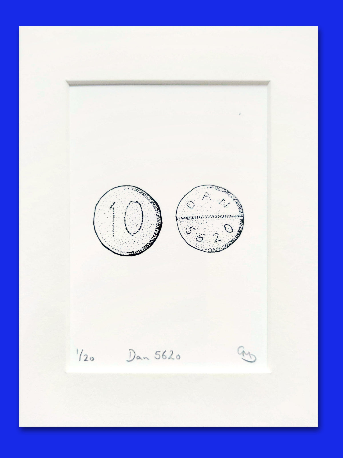 Dan 5620 artwork by Gerard McDonagh, showing two circular forms with handwritten markings, shown on paper.
