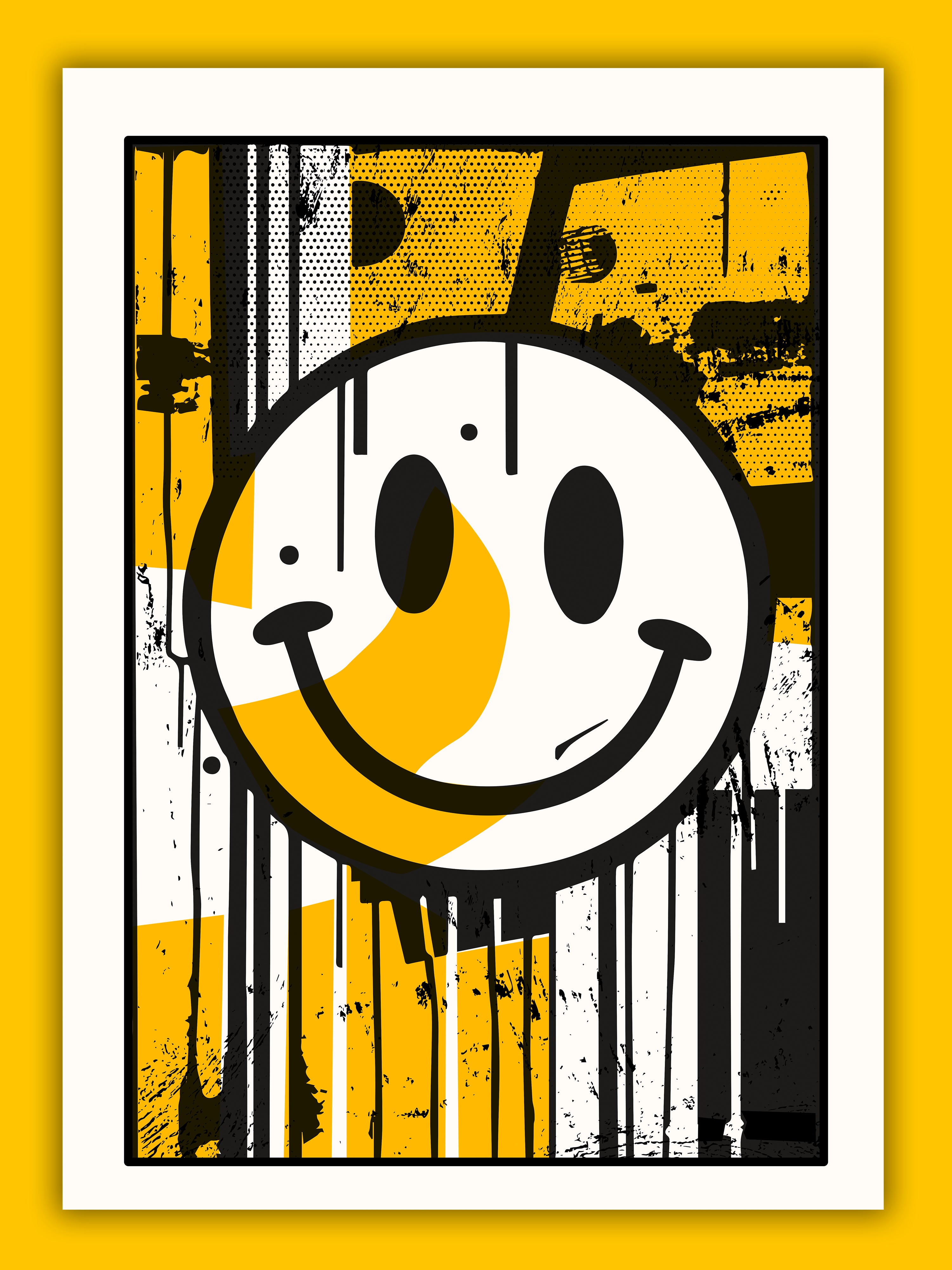 Something Good screen print by Gerard McDonagh – bold yellow and black smiley rave artwork, unframed (edition of 20)