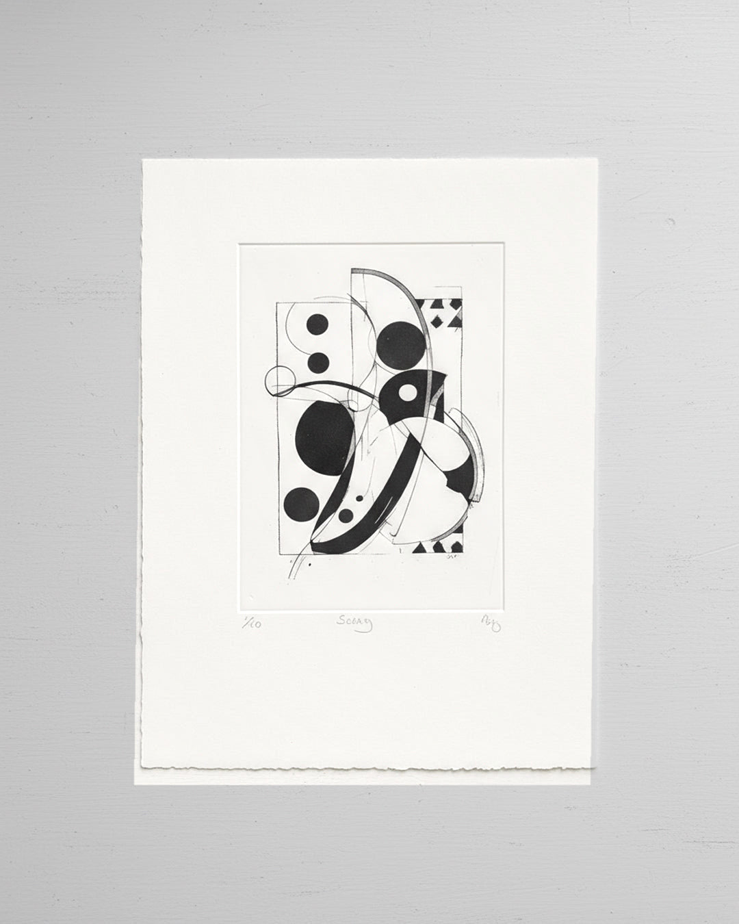 Sway artwork by Gerard McDonagh, showing abstract black shapes and fine curved lines, shown on paper.