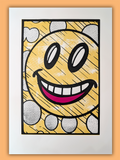 Voodoo Ray screen print by Gerard McDonagh – bold yellow smiley face with halftone dots and pink accent, inspired by Guy Called Gerald track, unframed (edition of 20)